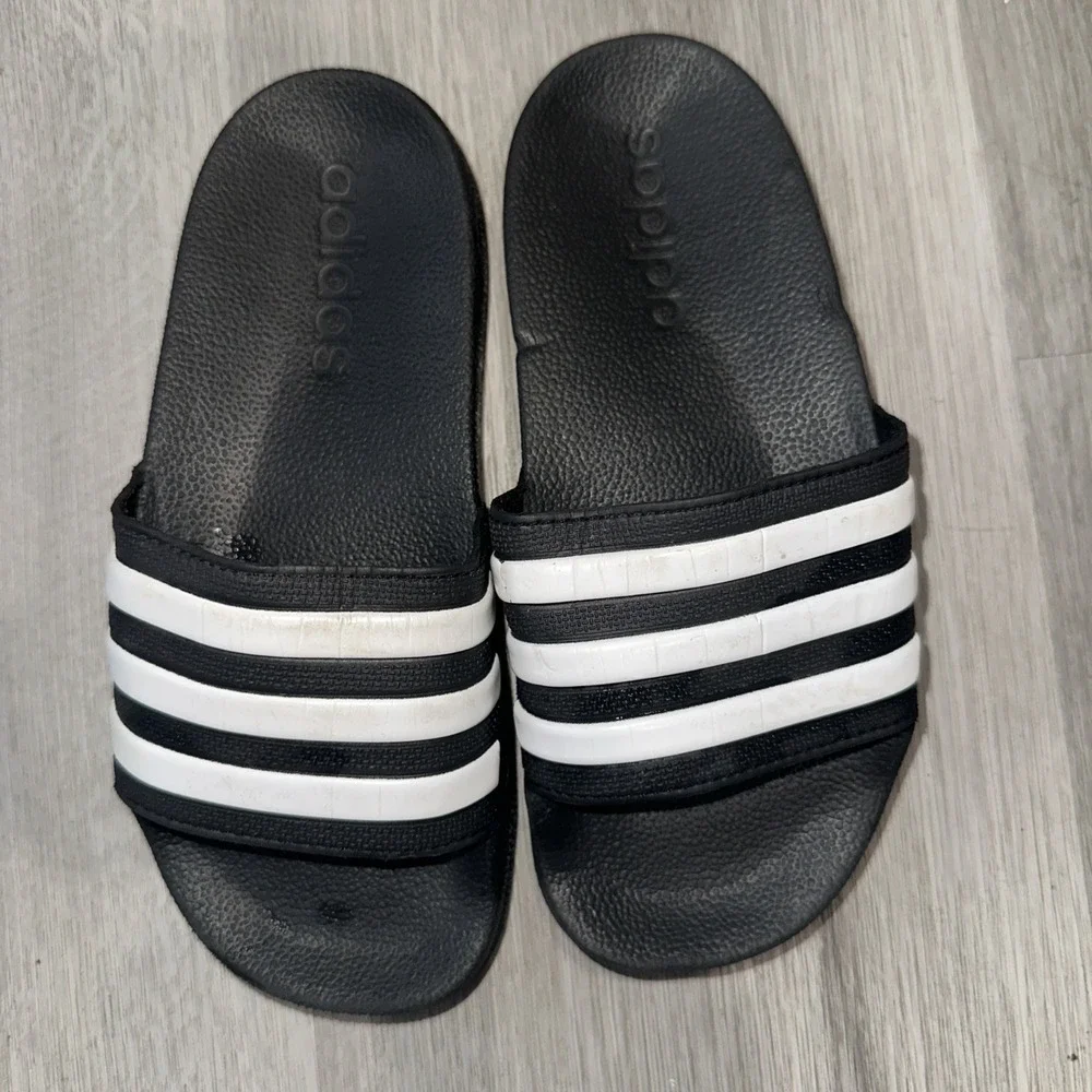 Adidas Kids‎ Black White Slides Sandals Slip On Size 13